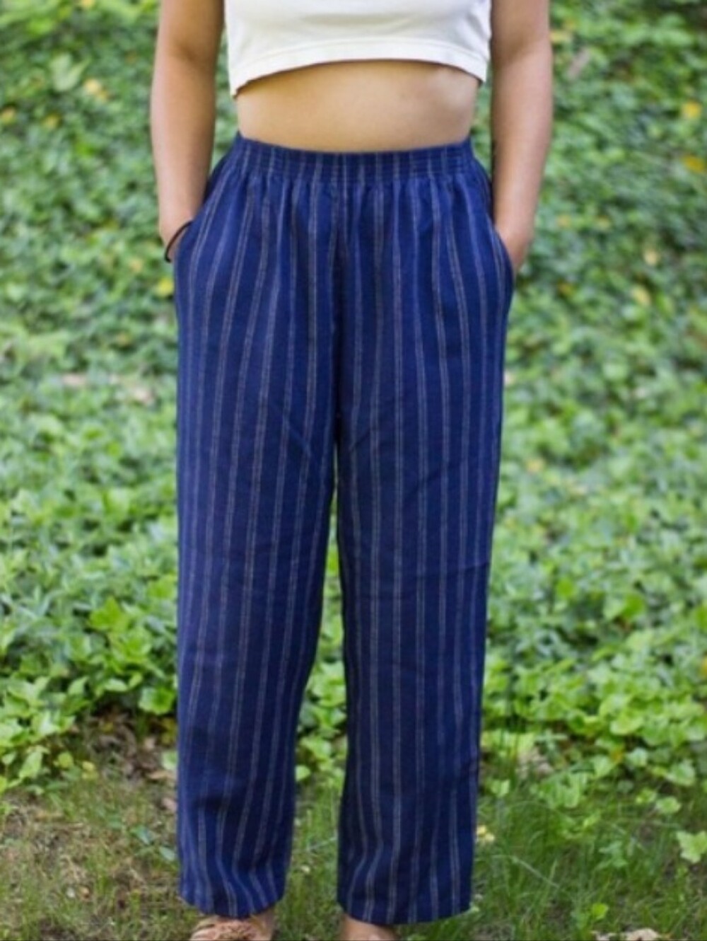 Vintage pinstripe high waisted straight leg pants
